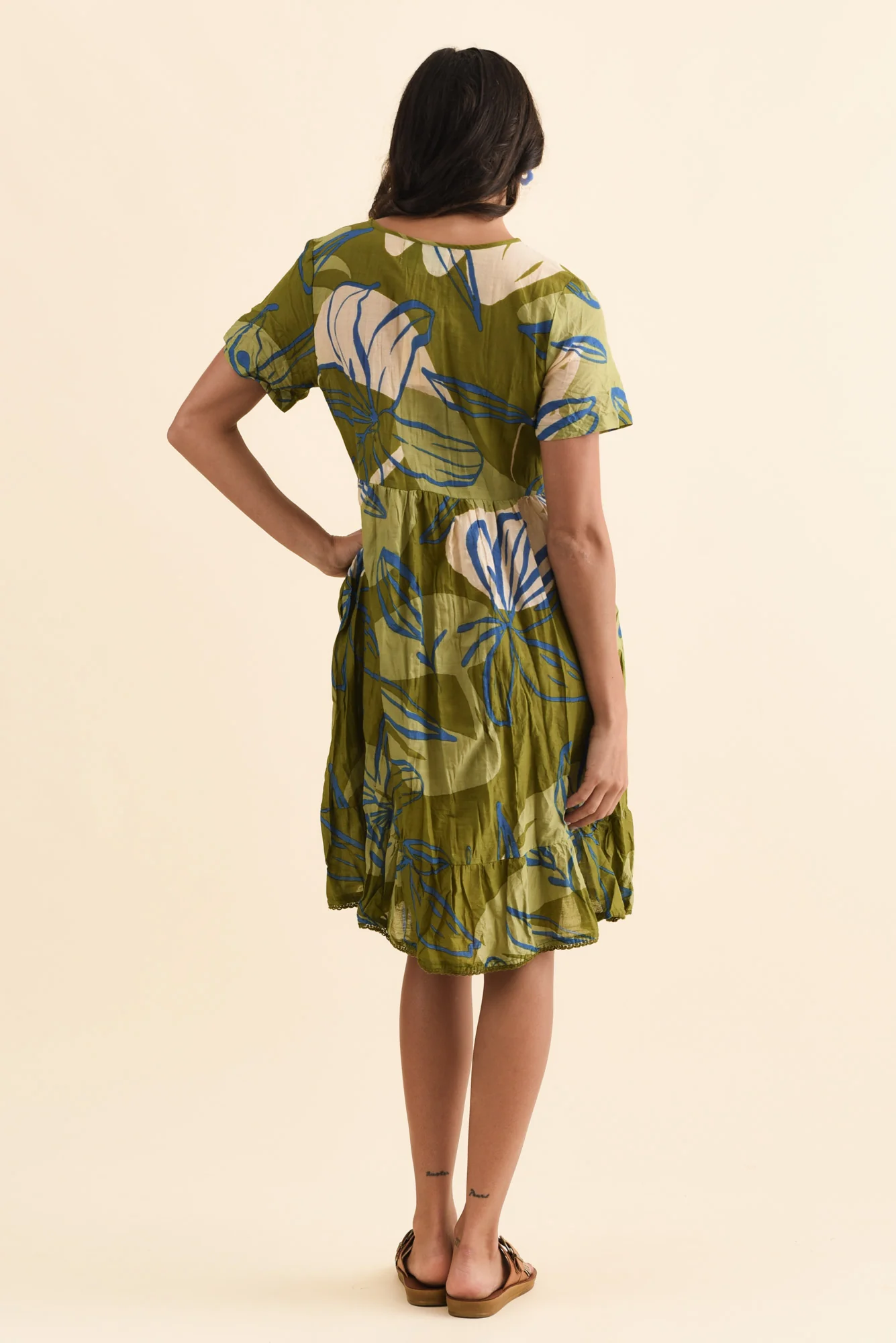 Marisol Olive Tiger Lily Crinkle Cotton Dress - Image 4
