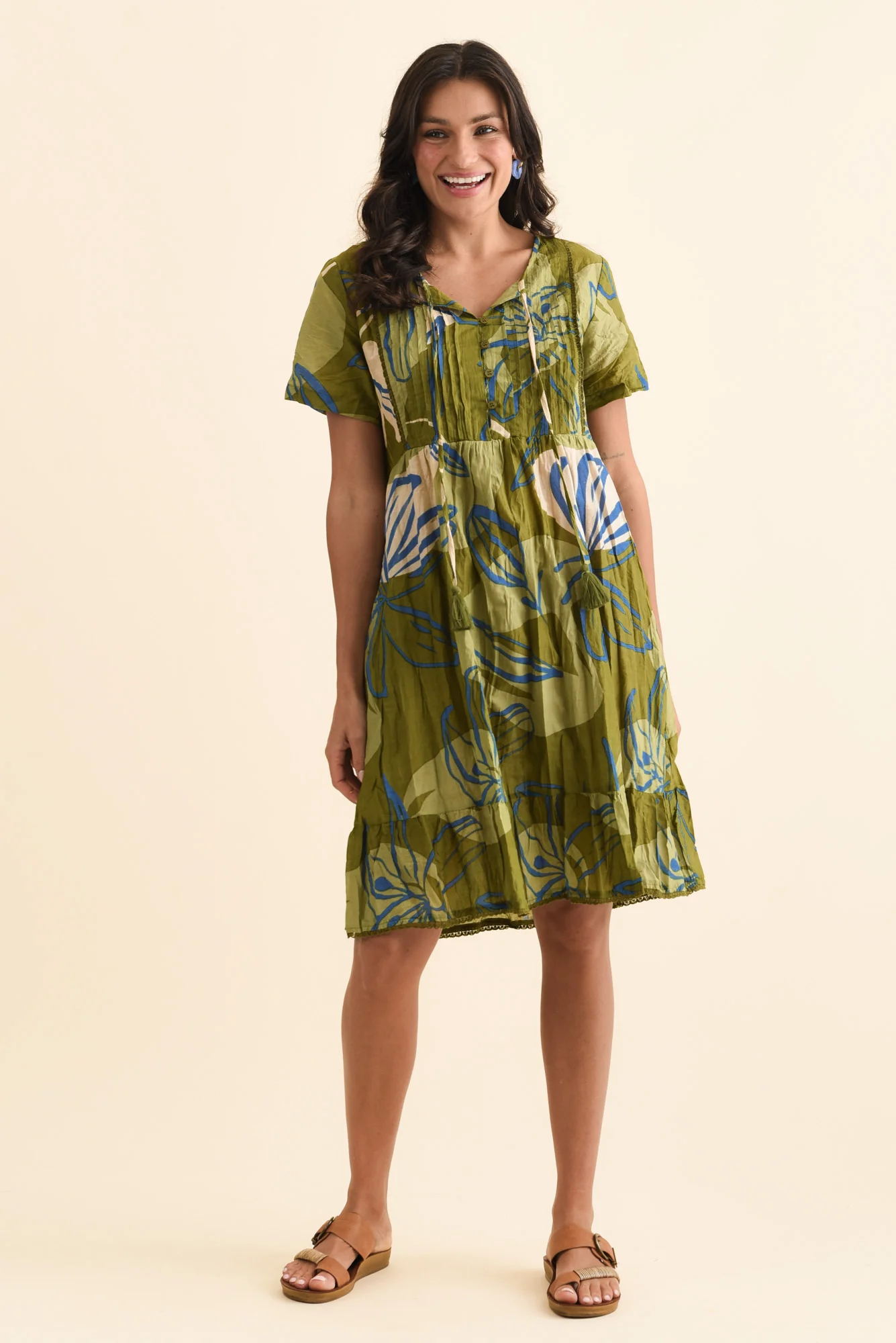 Marisol Olive Tiger Lily Crinkle Cotton Dress - Image 6
