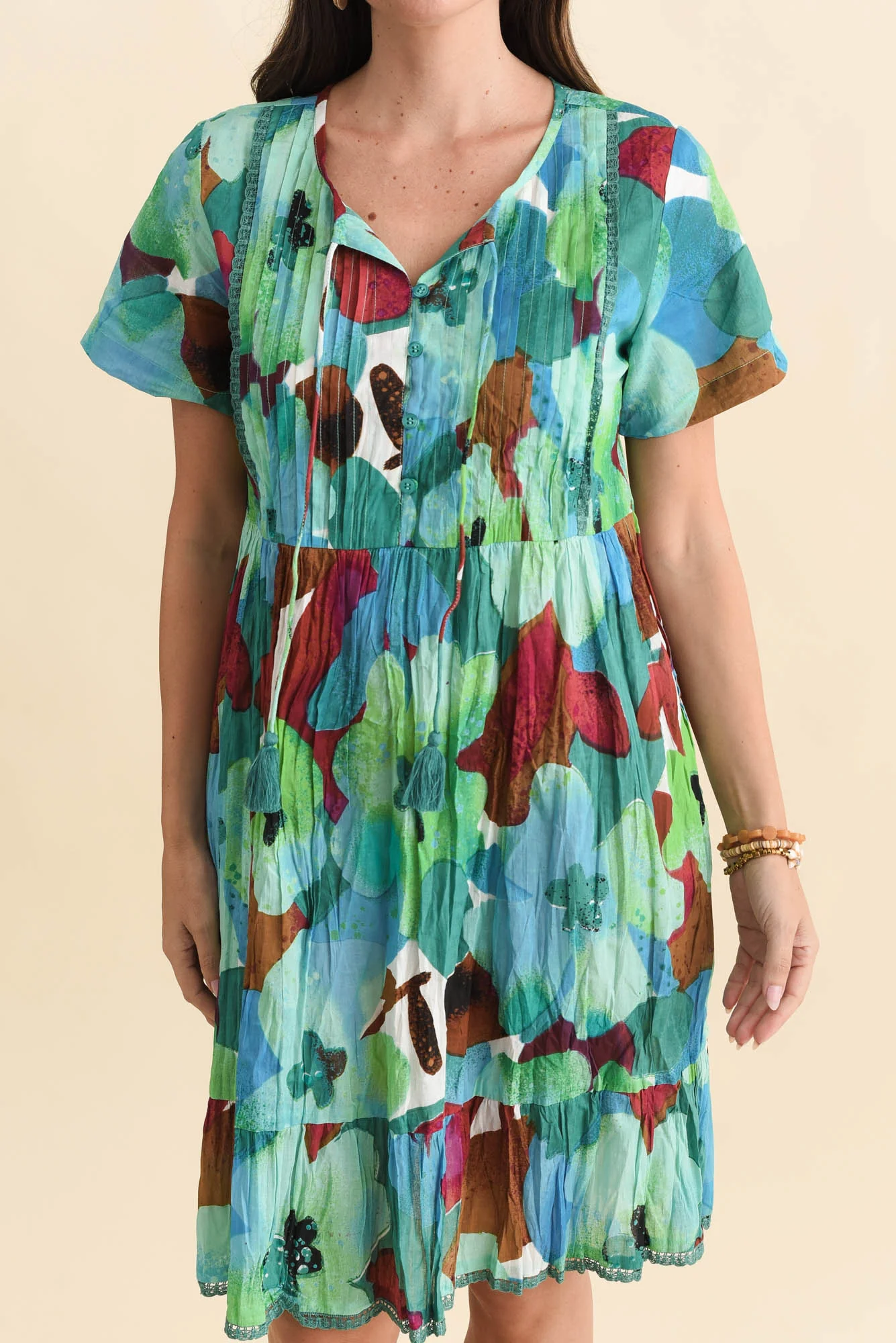 Marisol Teal Flower Crinkle Cotton Dress - Image 5