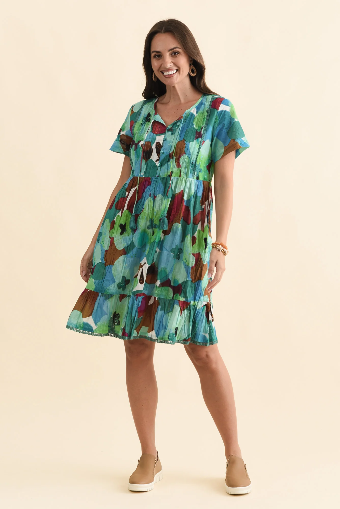 Marisol Teal Flower Crinkle Cotton Dress - Image 6