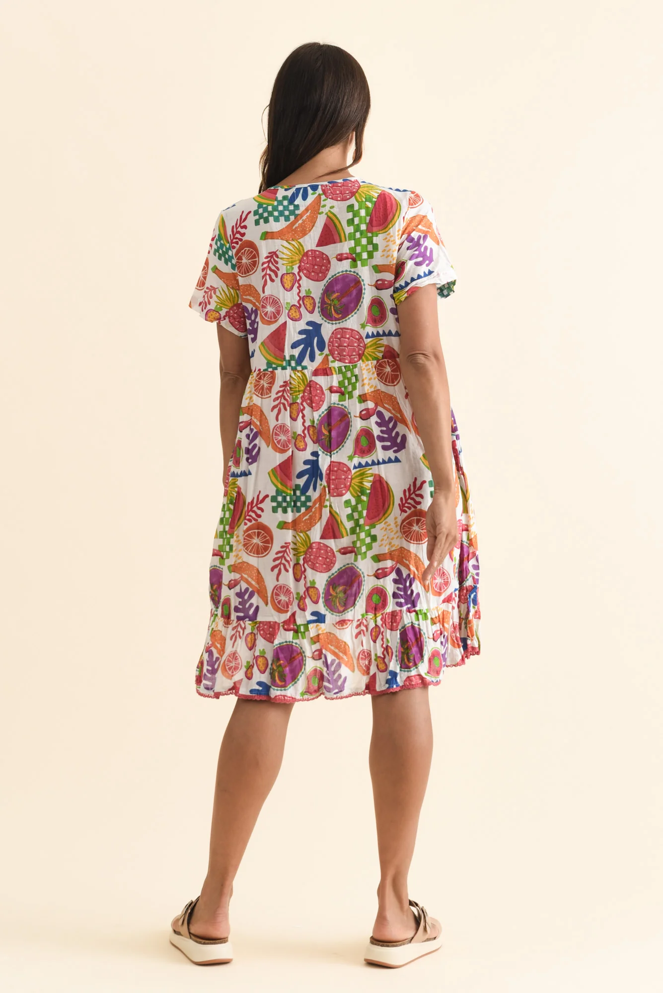 Marisol White Fruity Crinkle Cotton Dress - Image 4