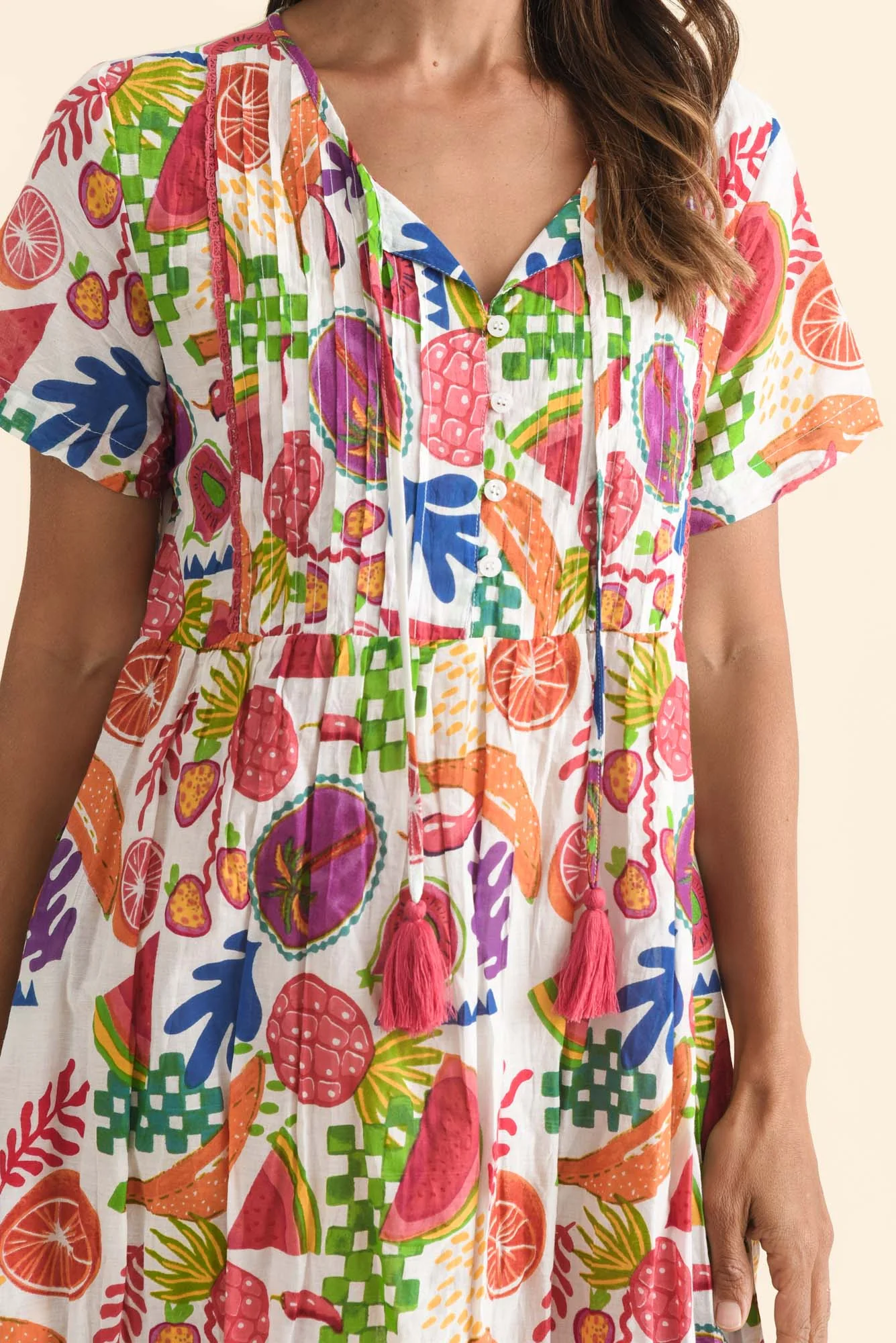 Marisol White Fruity Crinkle Cotton Dress - Image 5