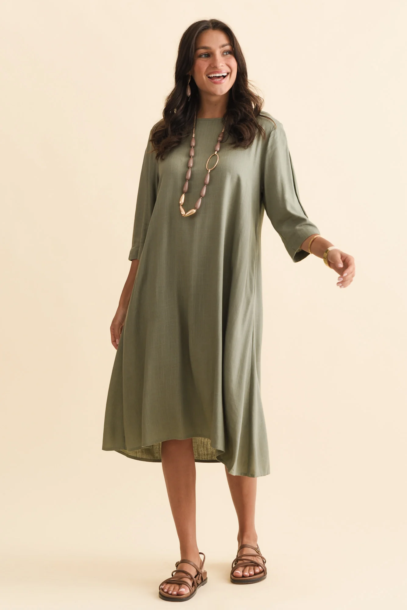 Marley Khaki Linen Blend Dress - Image 2