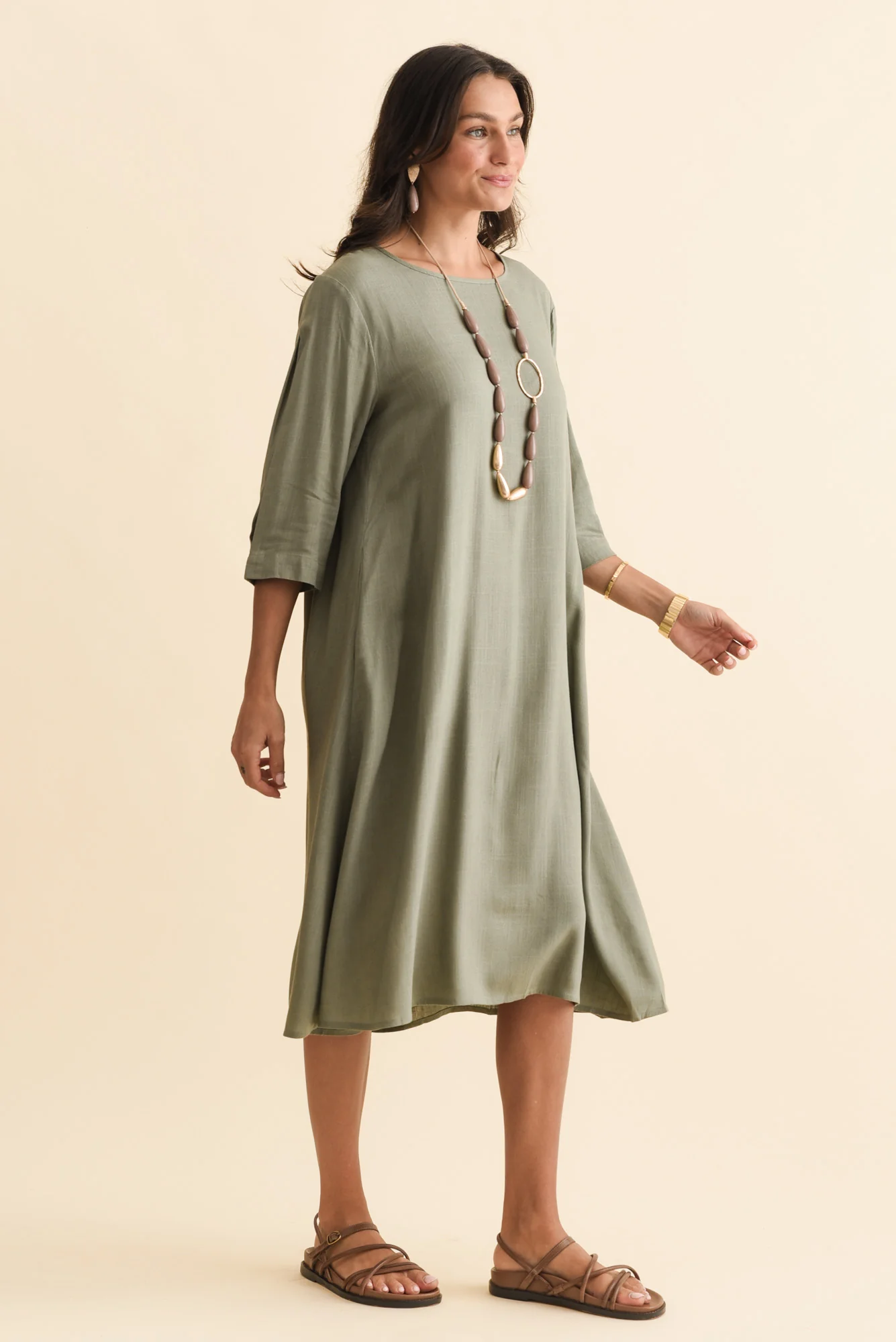 Marley Khaki Linen Blend Dress - Image 3