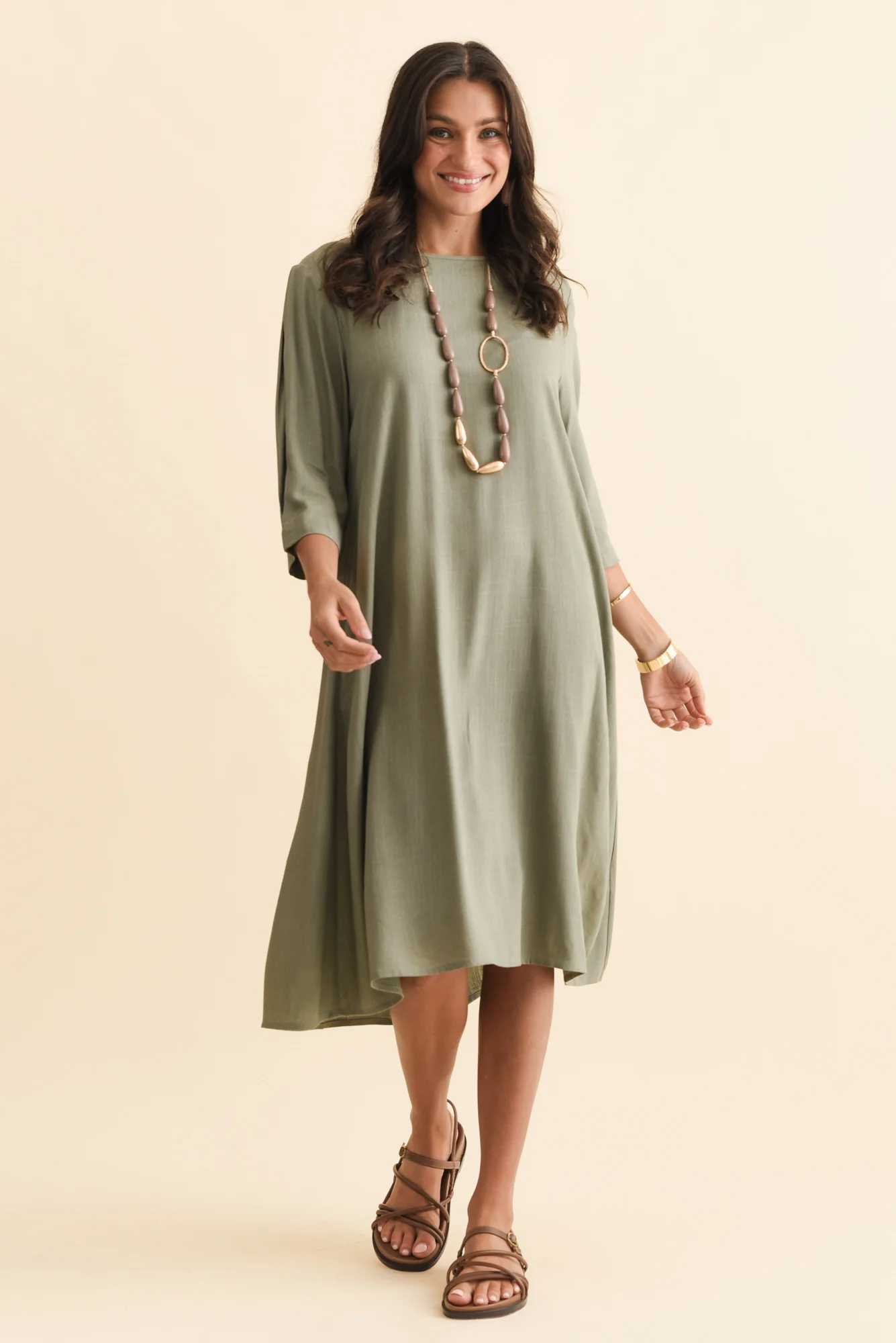 Marley Khaki Linen Blend Dress - Image 6