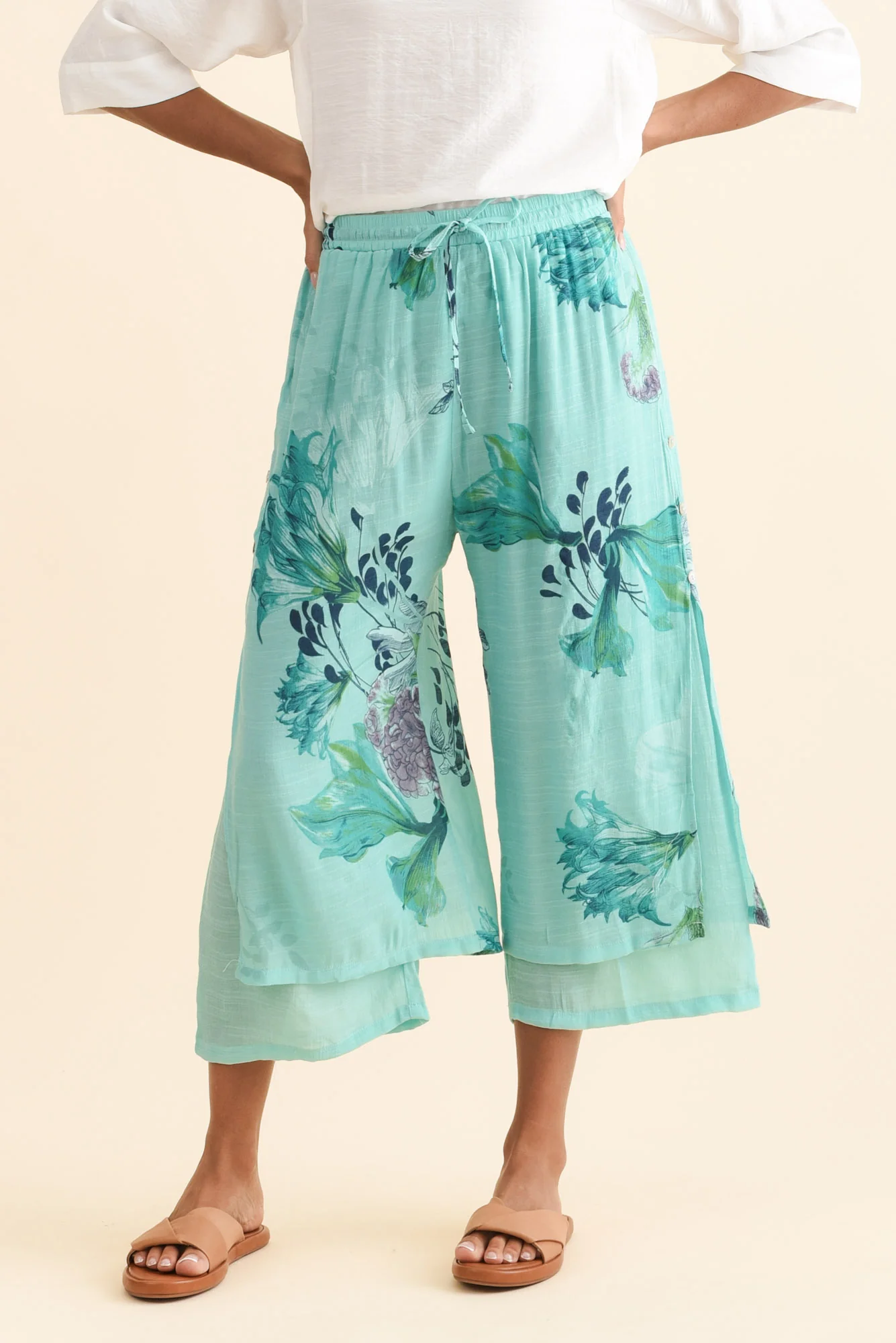 Max Blue Floral Layered Pants