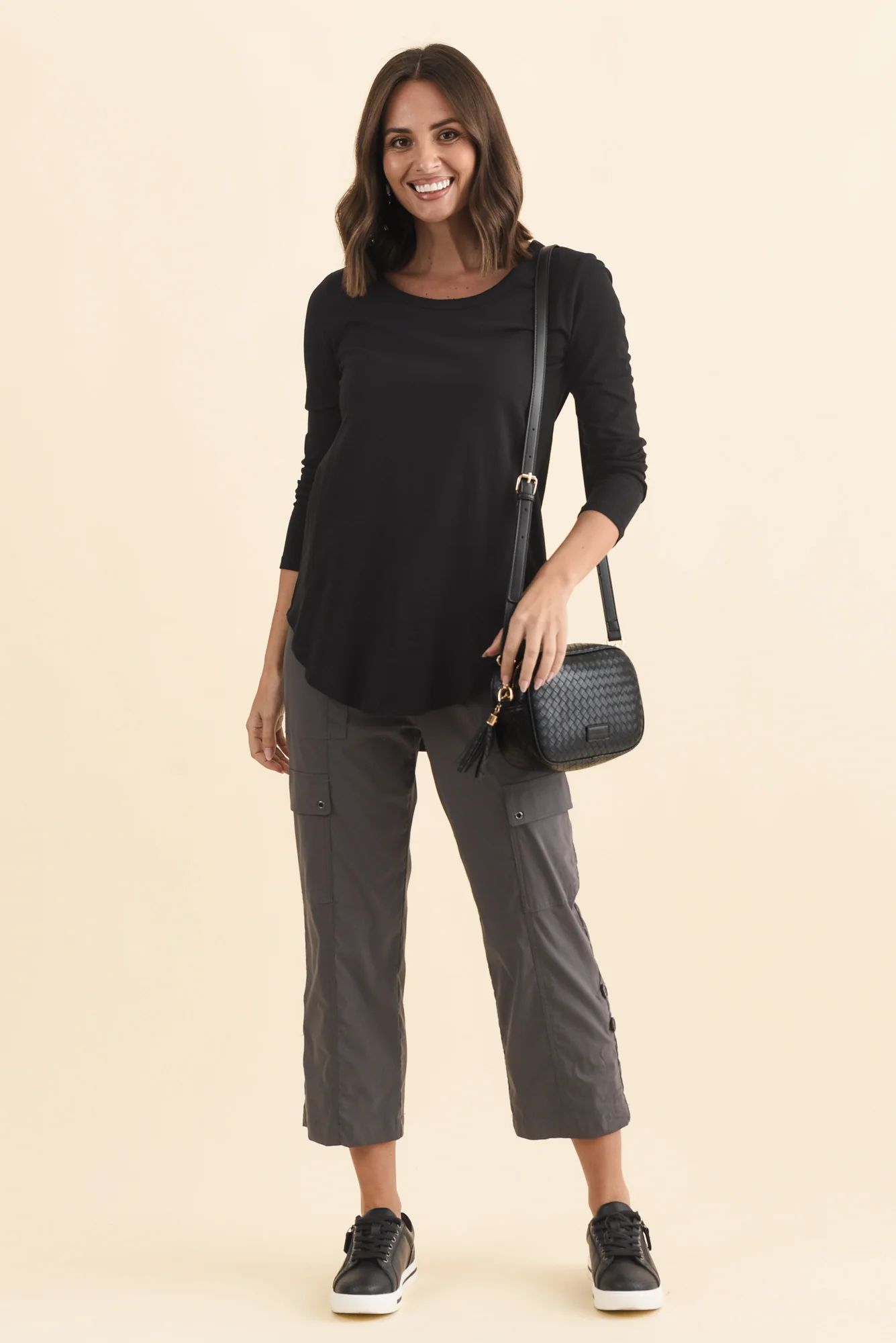 Megan Black Cotton Long Sleeve Top - Image 2