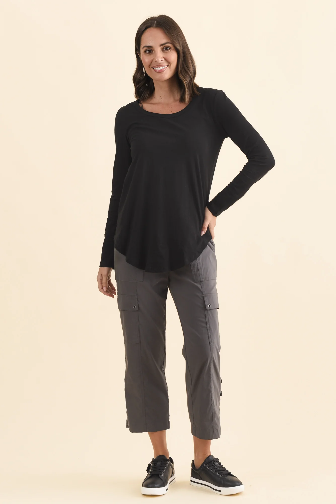 Megan Black Cotton Long Sleeve Top - Image 6