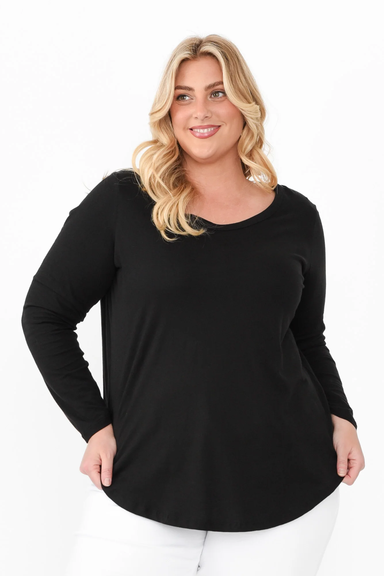 Megan Black Cotton Long Sleeve Top - Image 7