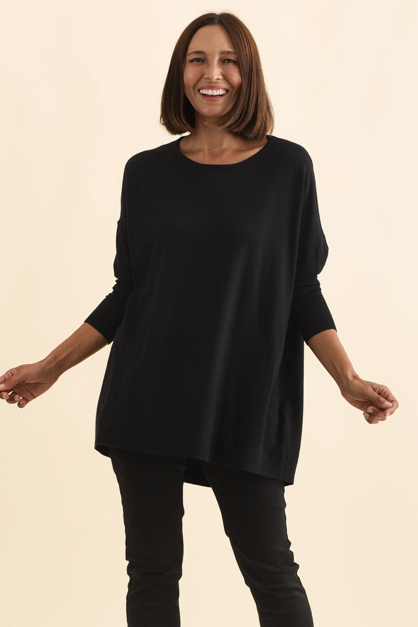 Meryl Black Wool Blend Drape Jumper
