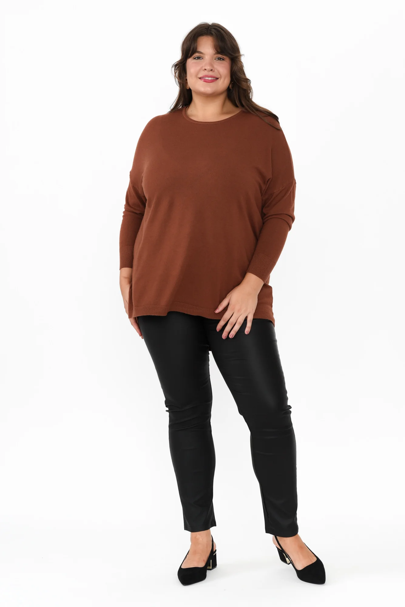 Meryl Chocolate Wool Blend Drape Jumper - Image 13