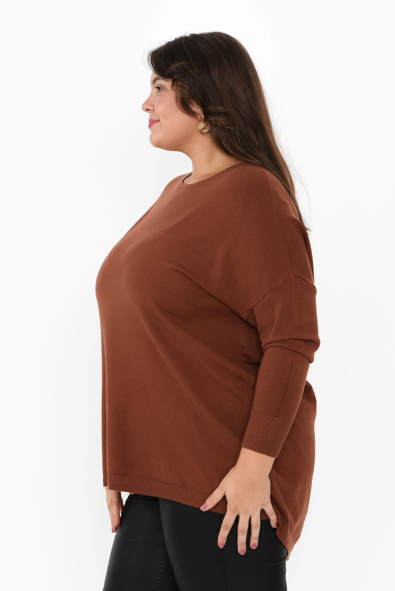 Meryl Chocolate Wool Blend Drape Jumper - Image 14