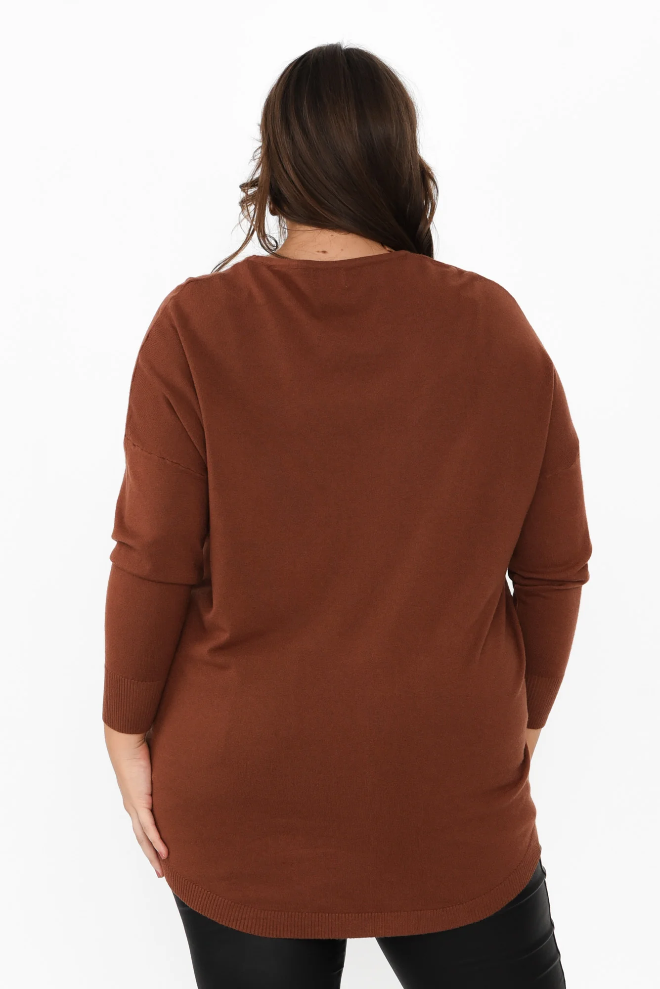 Meryl Chocolate Wool Blend Drape Jumper - Image 15