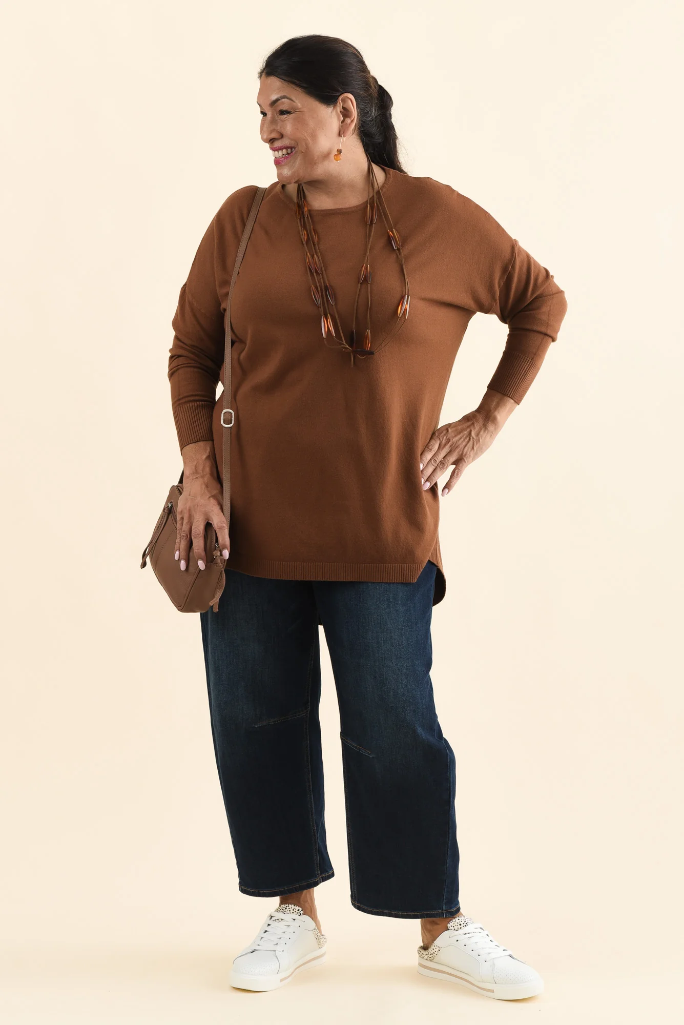 Meryl Chocolate Wool Blend Drape Jumper - Image 3