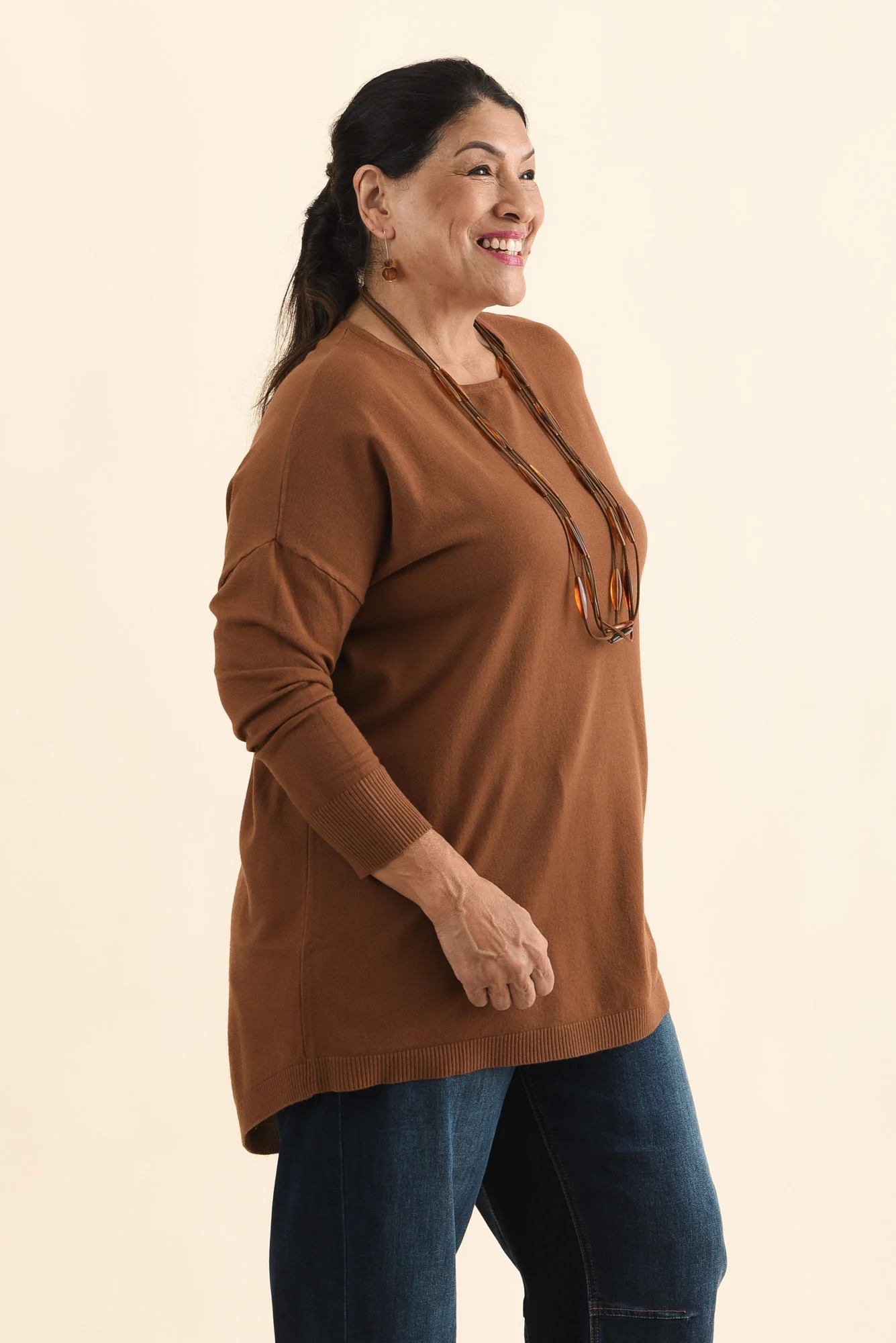 Meryl Chocolate Wool Blend Drape Jumper - Image 4