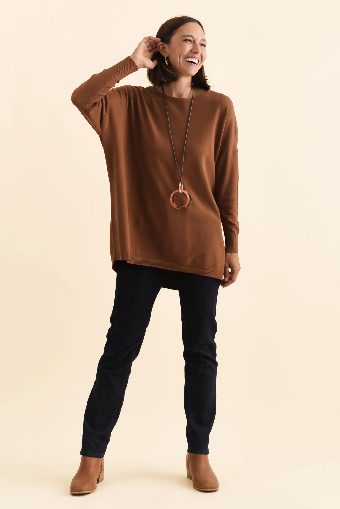 Meryl Chocolate Wool Blend Drape Jumper - Image 7