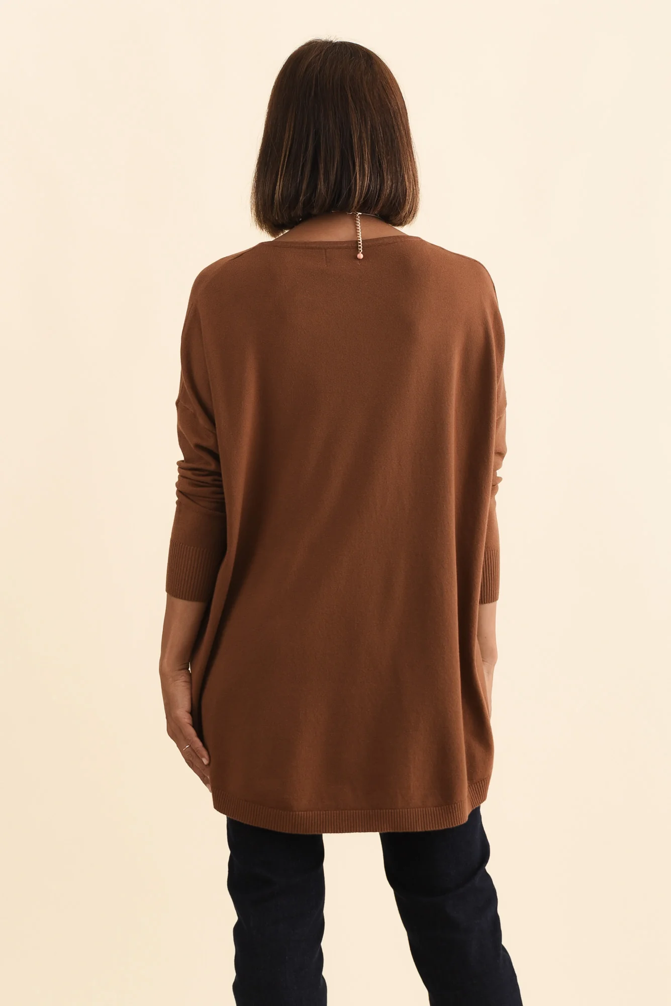 Meryl Chocolate Wool Blend Drape Jumper - Image 9