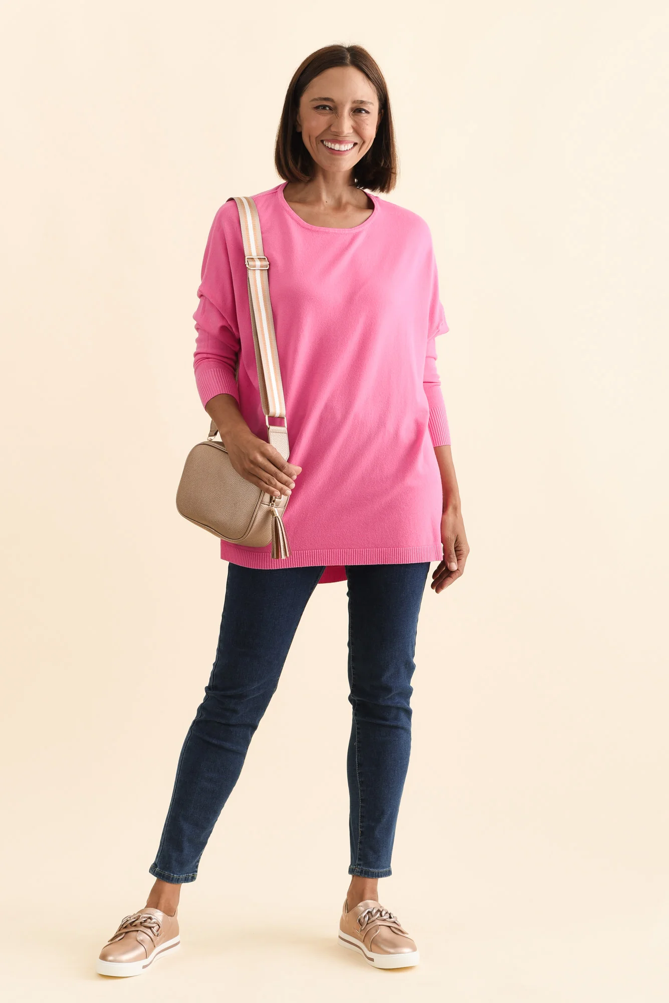 Meryl Hot Pink Wool Blend Drape Jumper - Image 3