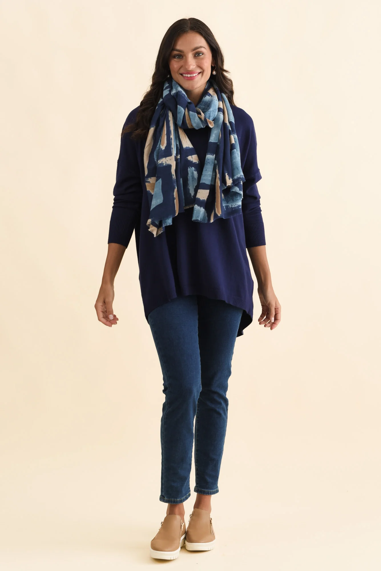 Meryl Navy Wool Blend Drape Jumper - Image 3