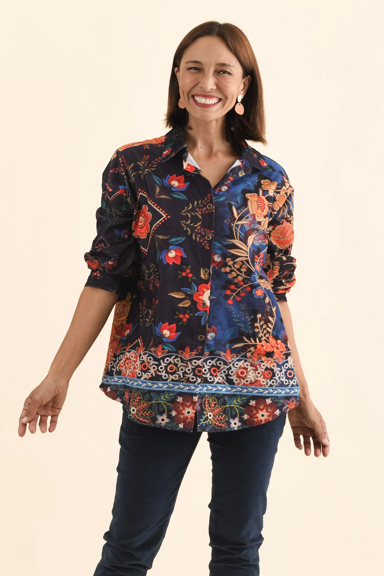 Meyer Navy Botanical Cotton Shirt