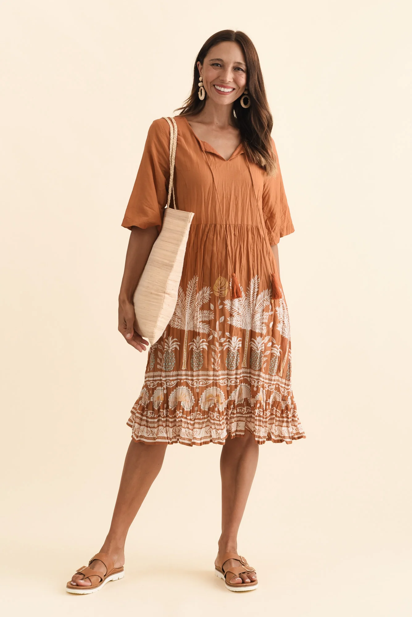 Mila Brown Beach Crinkle Cotton Dress