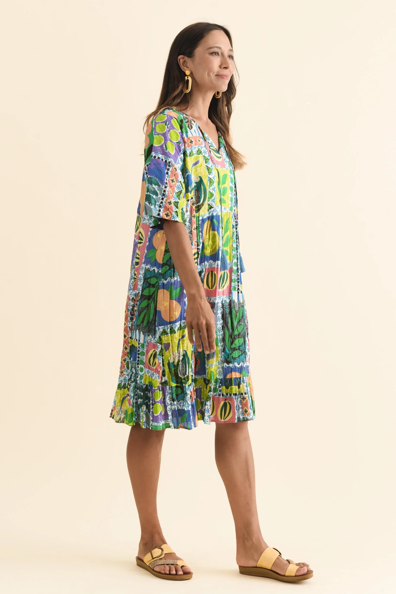 Mila Green Tile Crinkle Cotton Dress - Image 3