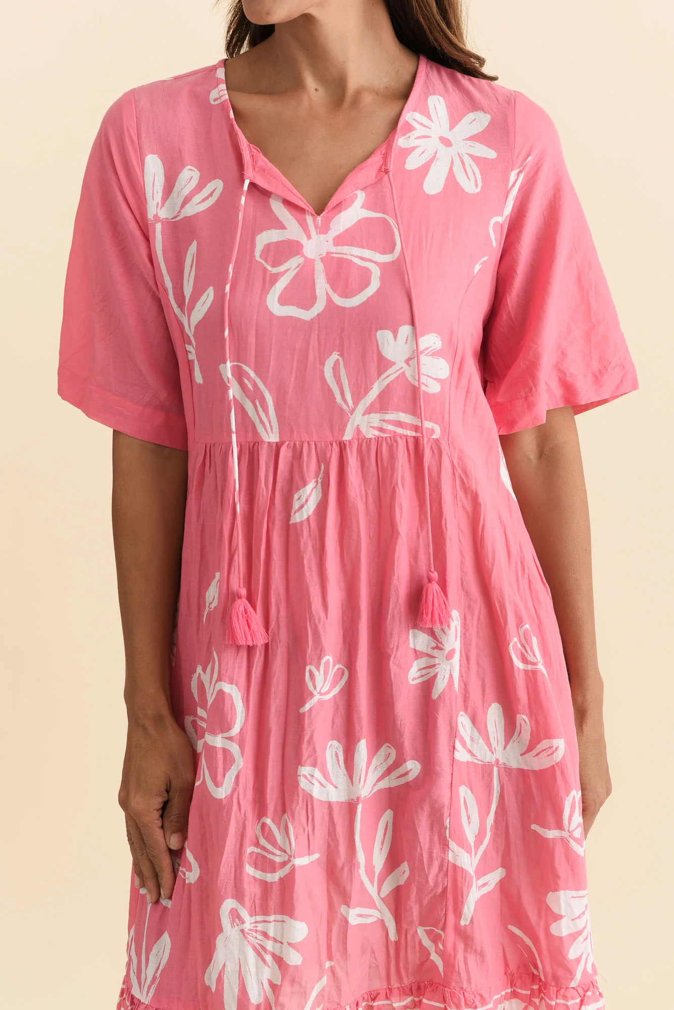 Mila Pink Flower Crinkle Cotton Dress - Image 5