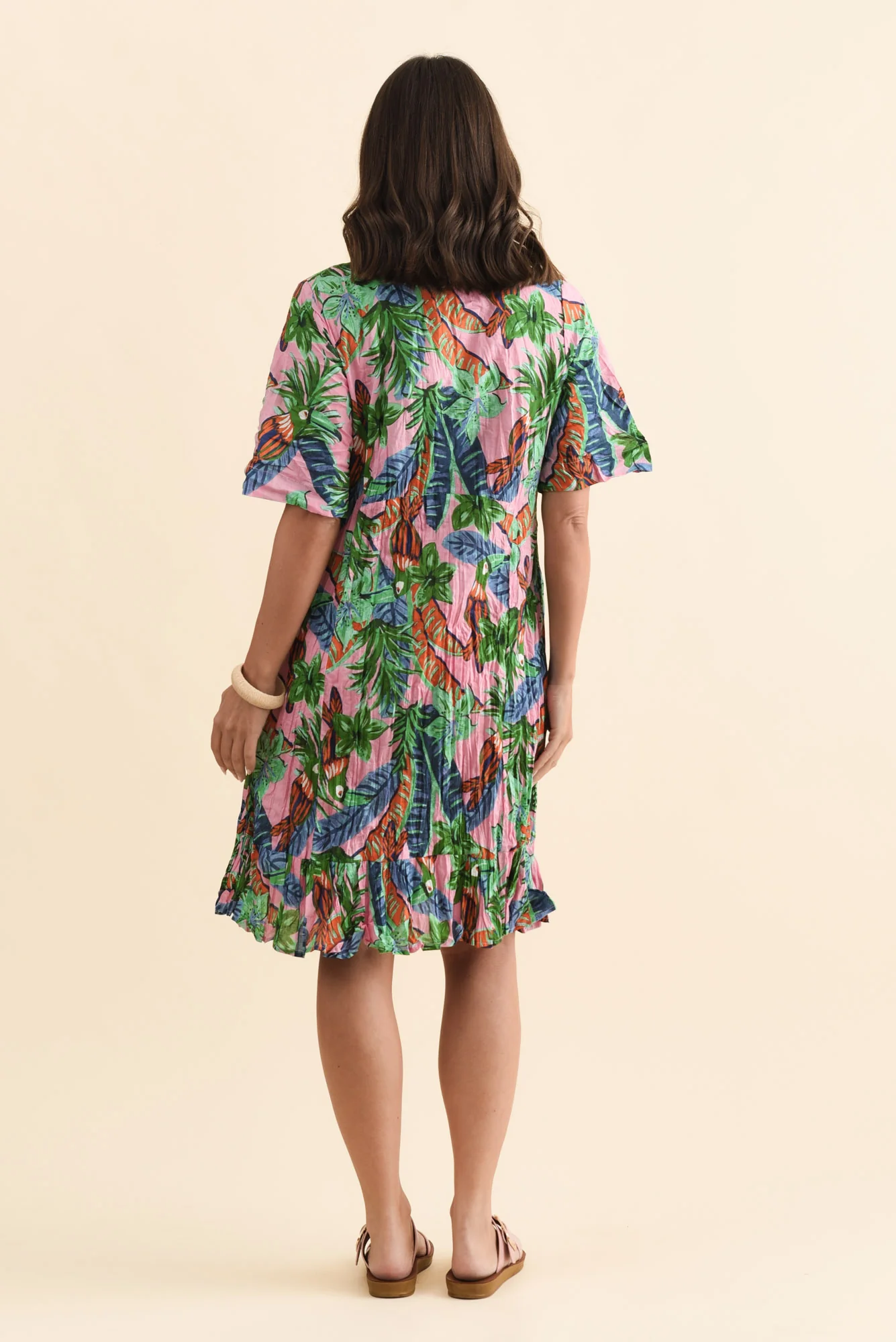 Mila Pink Jungle Crinkle Cotton Dress - Image 5
