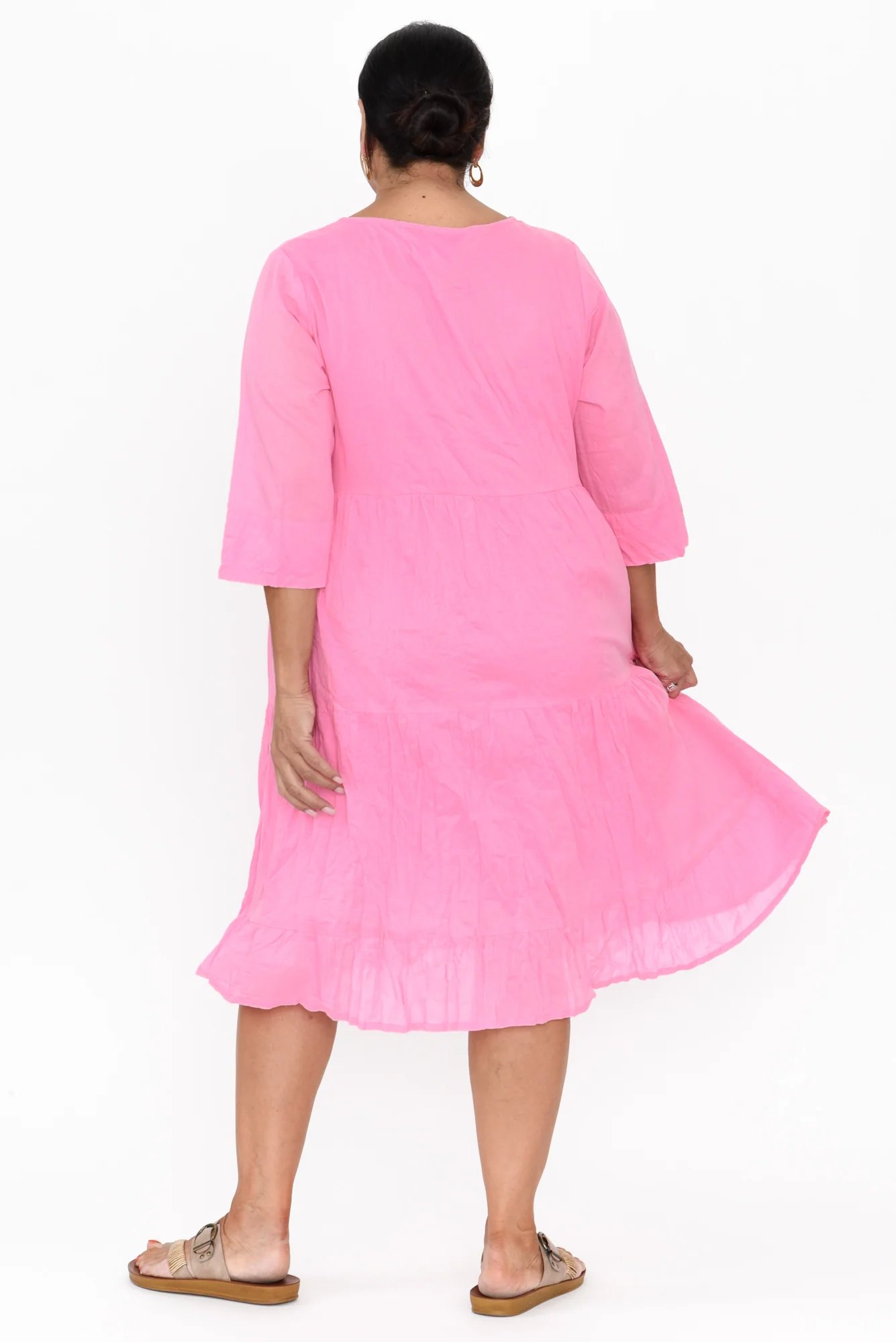 Milana Bright Pink Crinkle Cotton Dress - Image 10