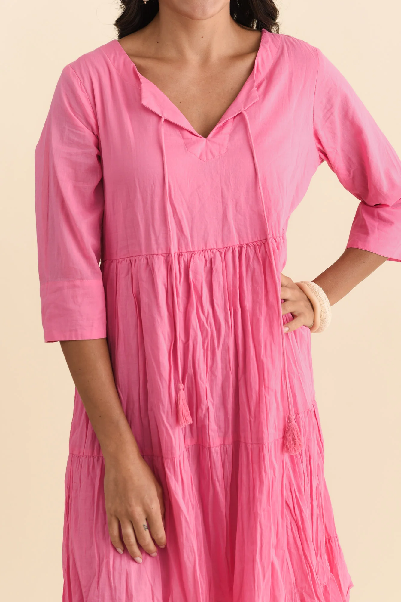 Milana Bright Pink Crinkle Cotton Dress - Image 6