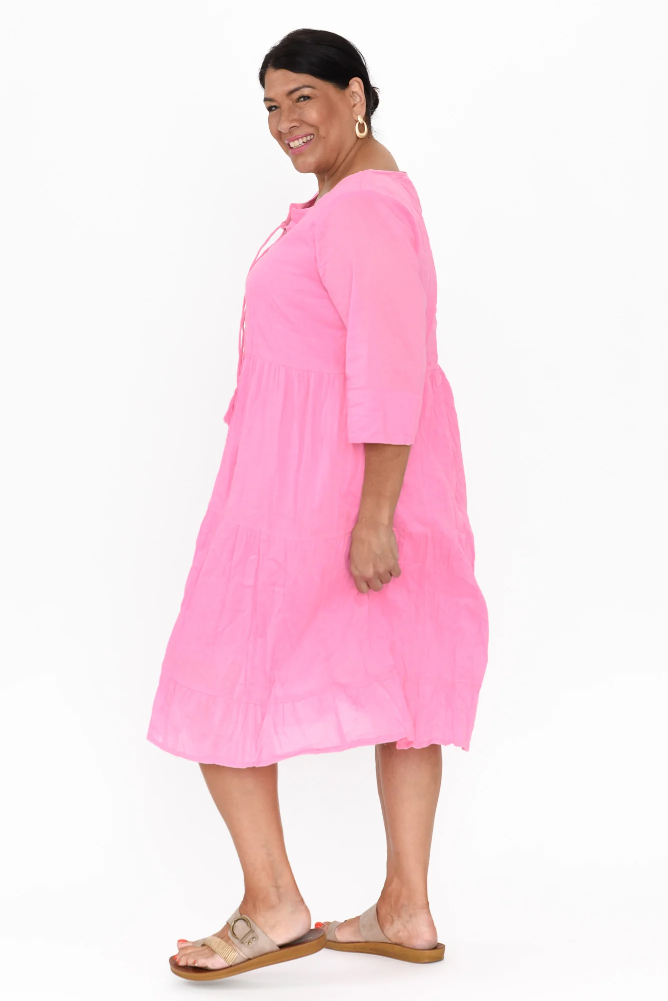Milana Bright Pink Crinkle Cotton Dress - Image 9