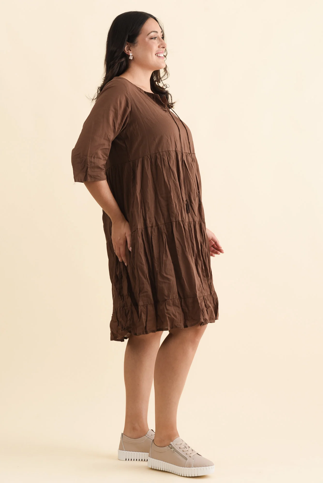 Milana Chocolate Crinkle Cotton Dress - Image 10
