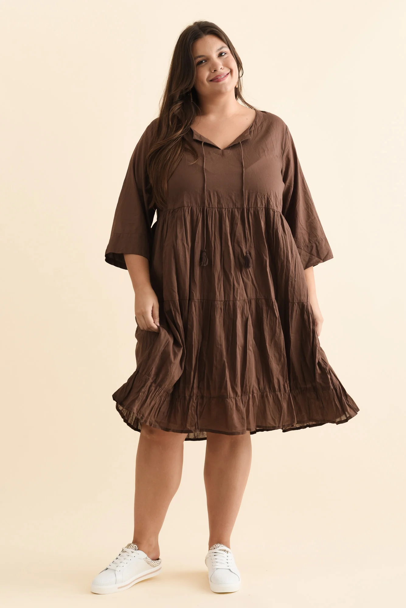 Milana Chocolate Crinkle Cotton Dress - Image 12