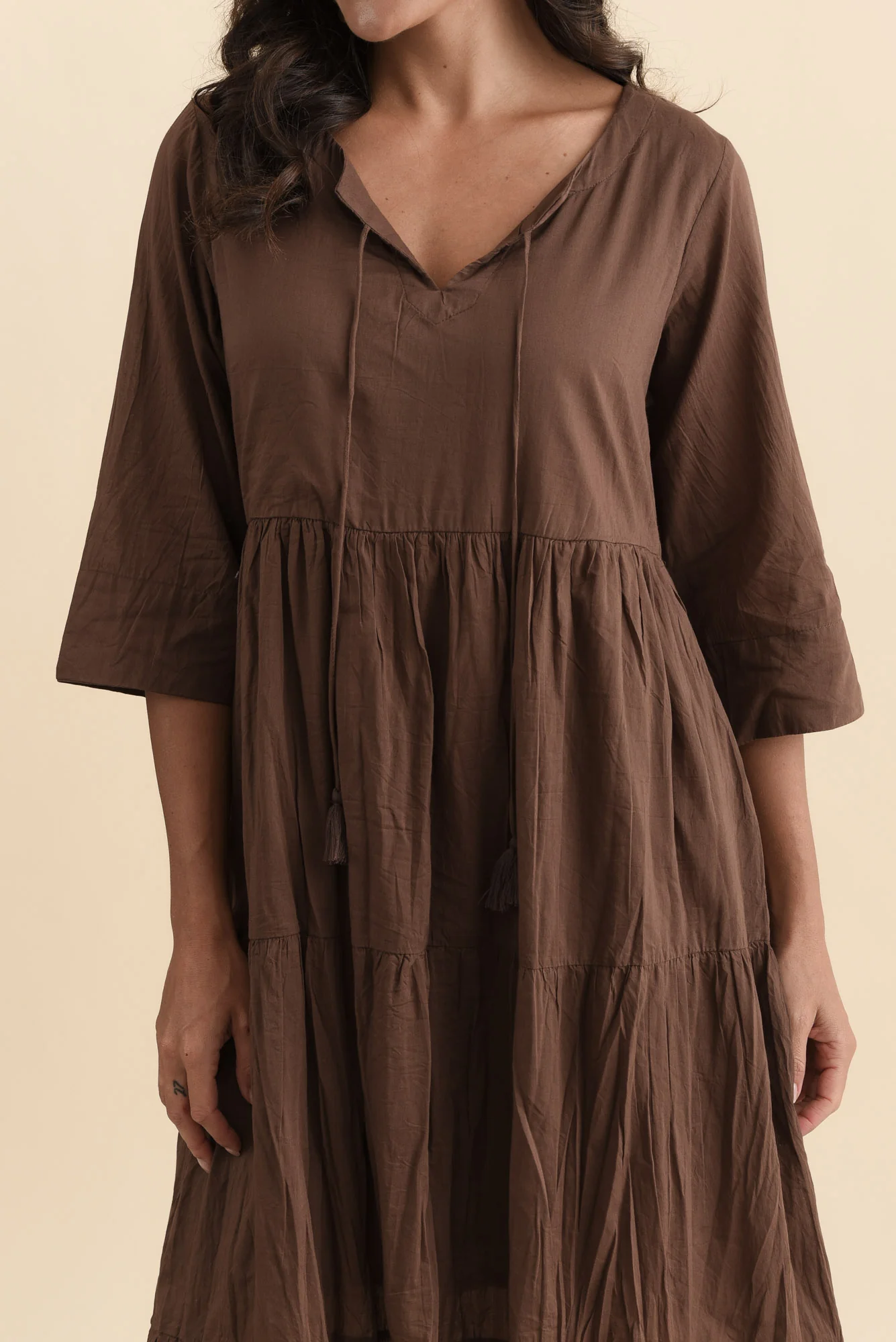 Milana Chocolate Crinkle Cotton Dress - Image 6