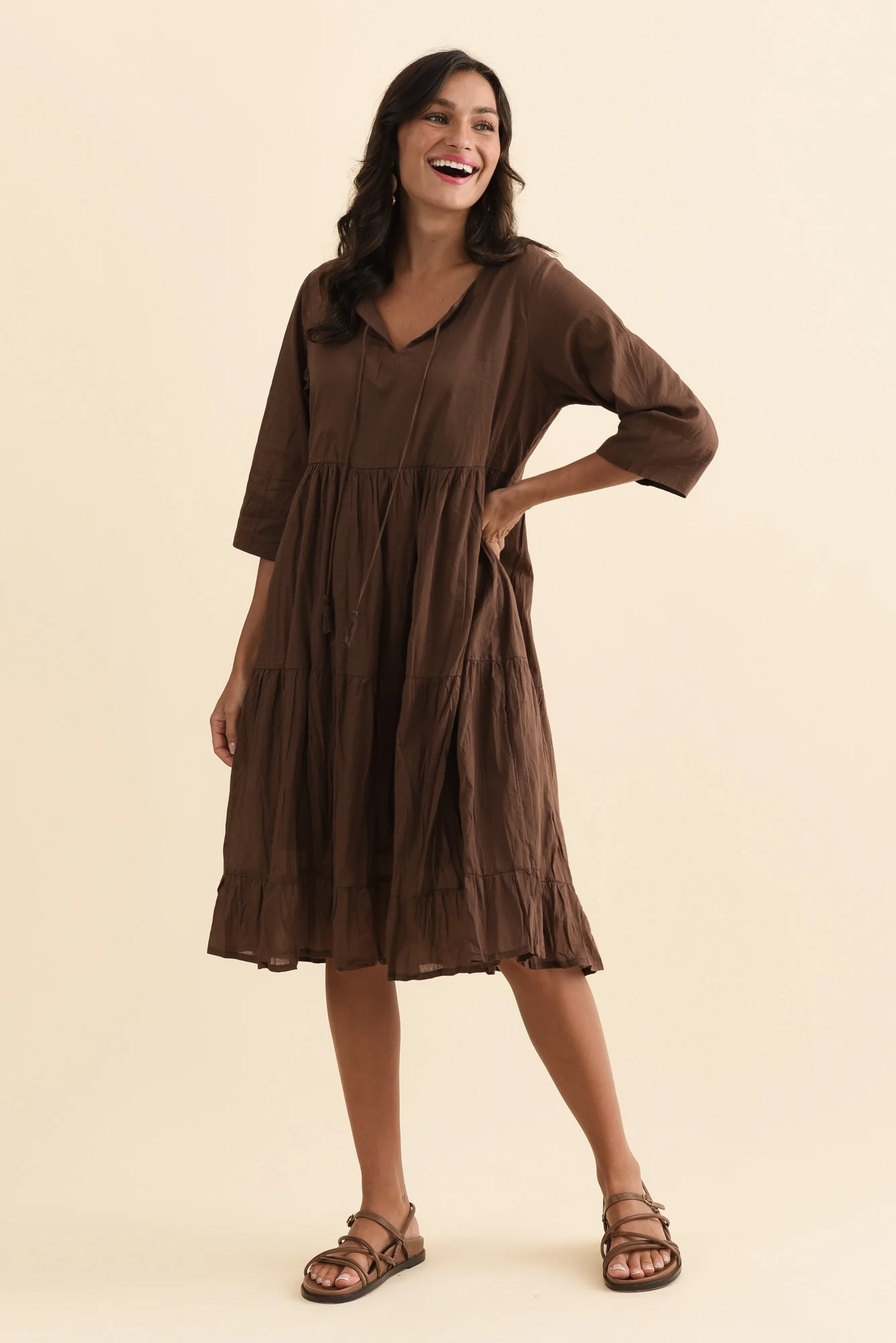 Milana Chocolate Crinkle Cotton Dress - Image 7