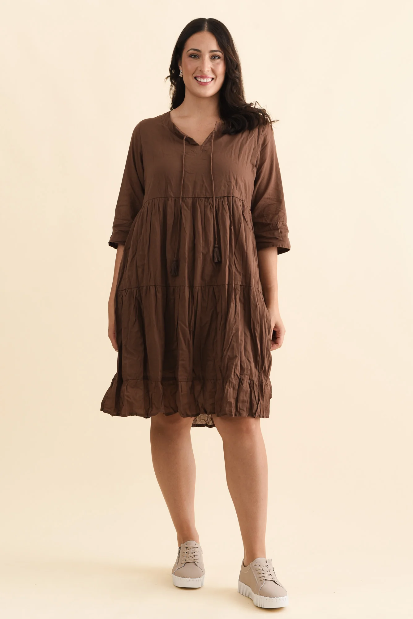 Milana Chocolate Crinkle Cotton Dress - Image 9