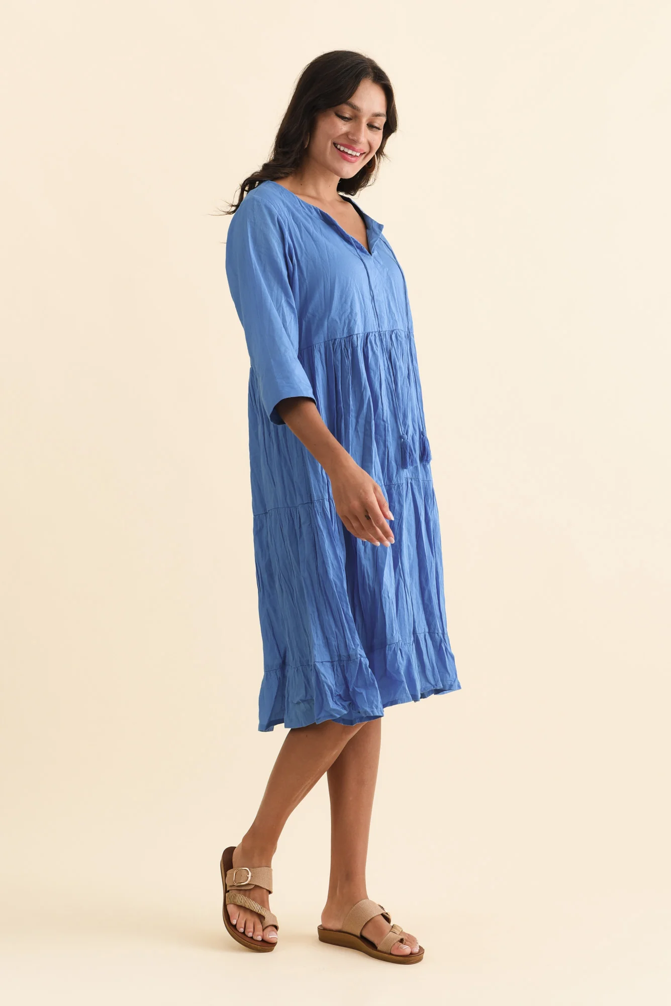 Milana Cobalt Crinkle Cotton Dress - Image 3