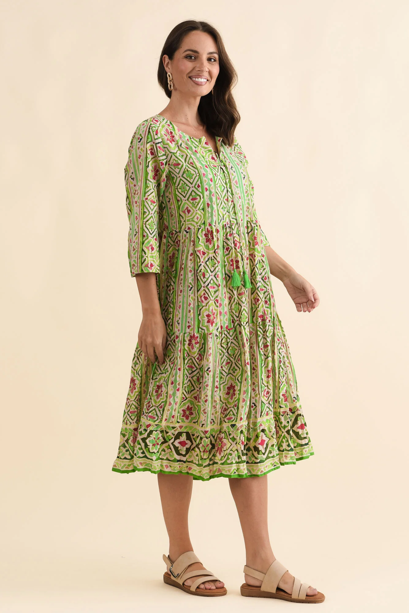 Milana Green Abstract Crinkle Cotton Dress - Image 4