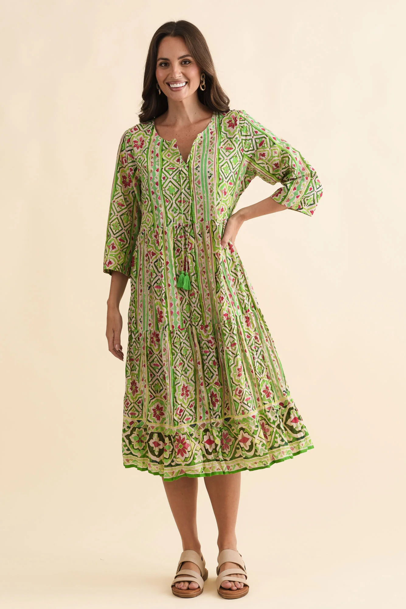 Milana Green Abstract Crinkle Cotton Dress - Image 7