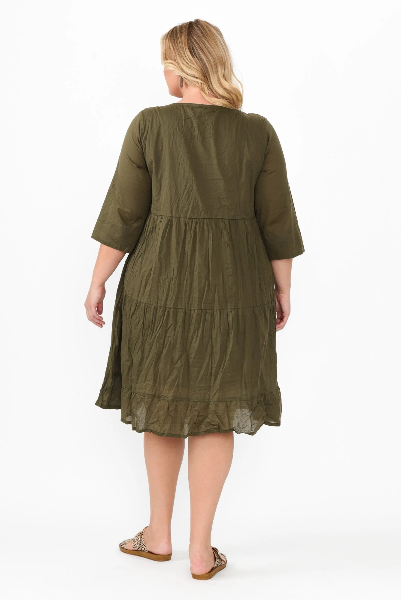Milana Khaki Crinkle Cotton Dress - Image 10
