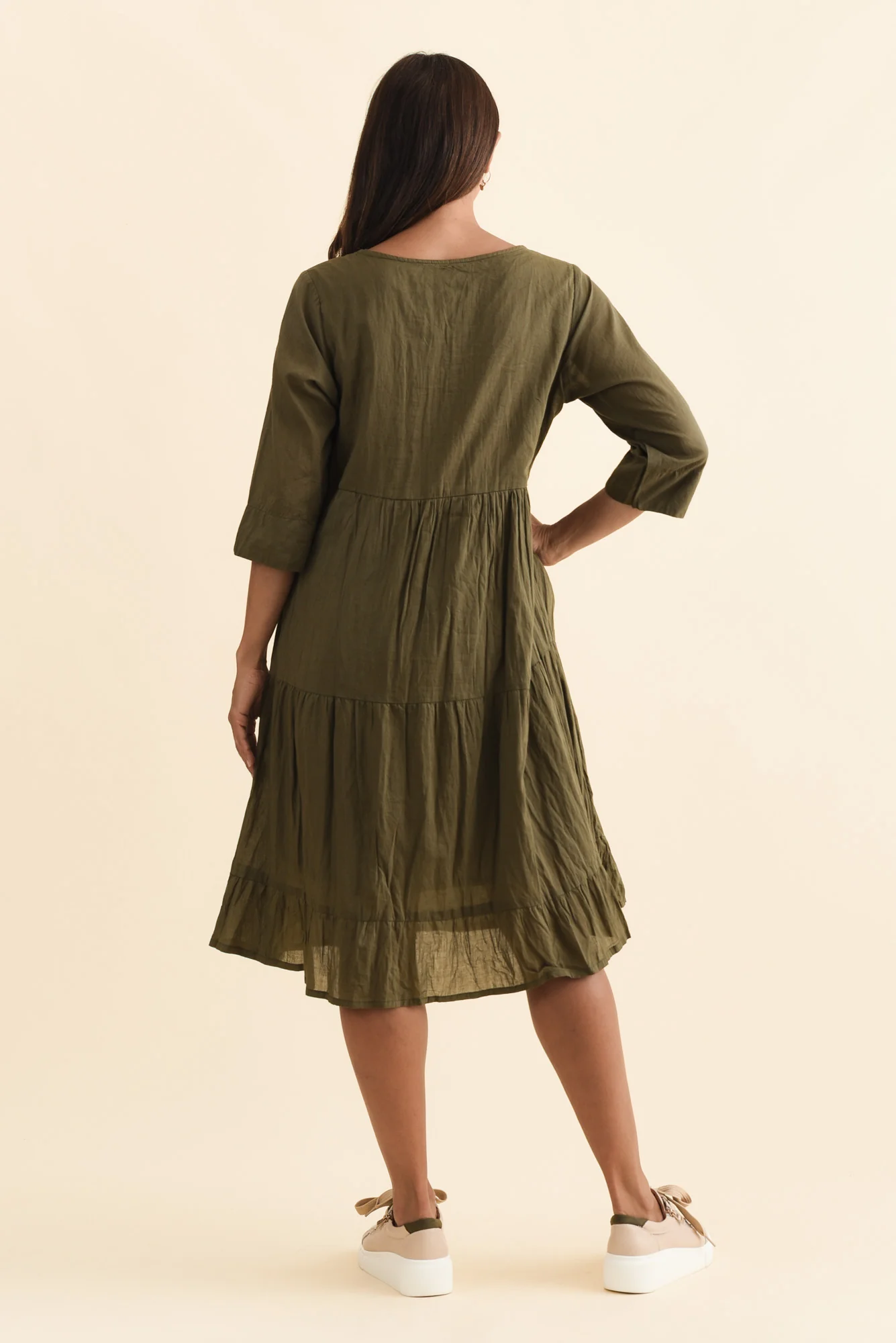 Milana Khaki Crinkle Cotton Dress - Image 5