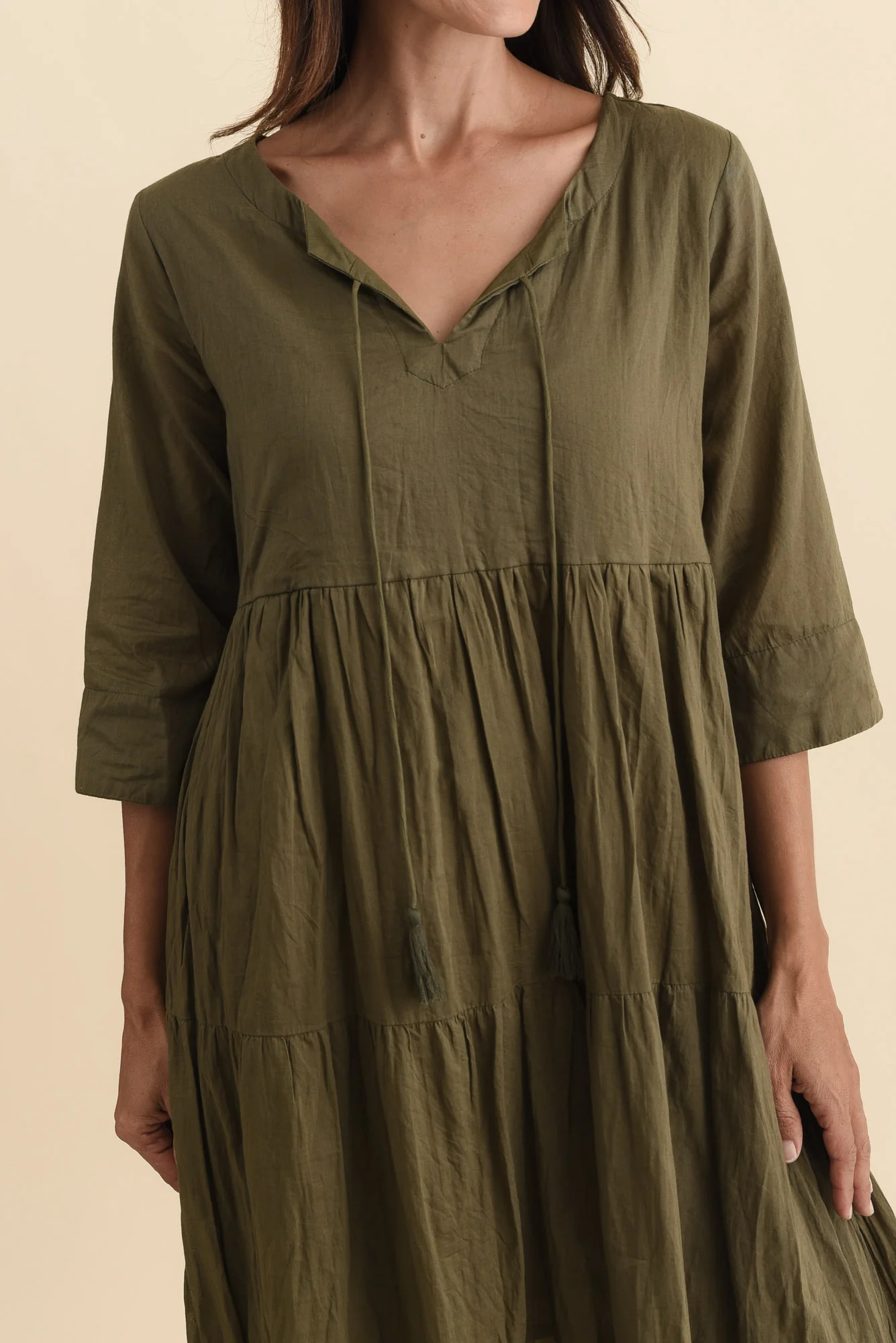 Milana Khaki Crinkle Cotton Dress - Image 6