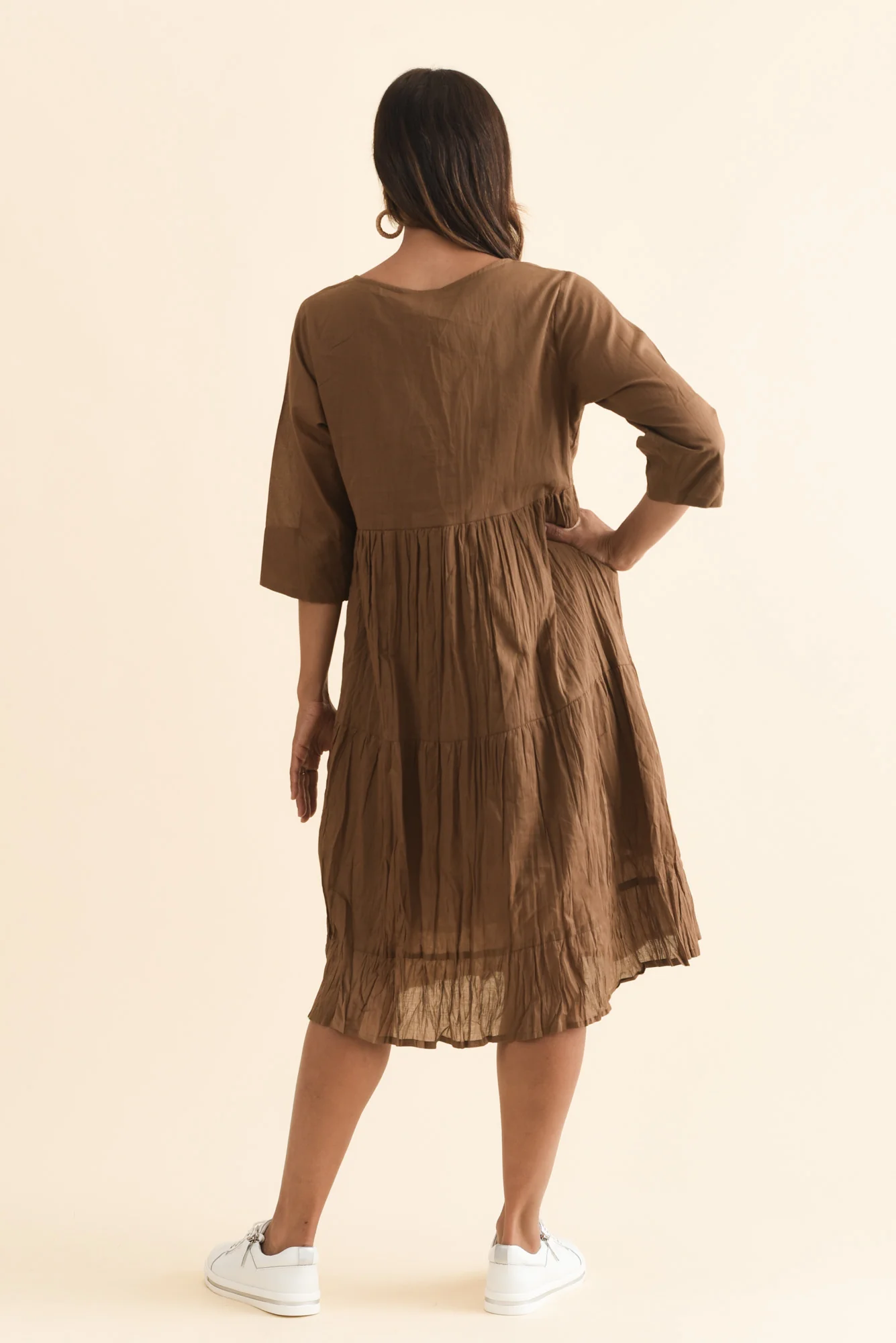 Milana Mocha Crinkle Cotton Dress - Image 4