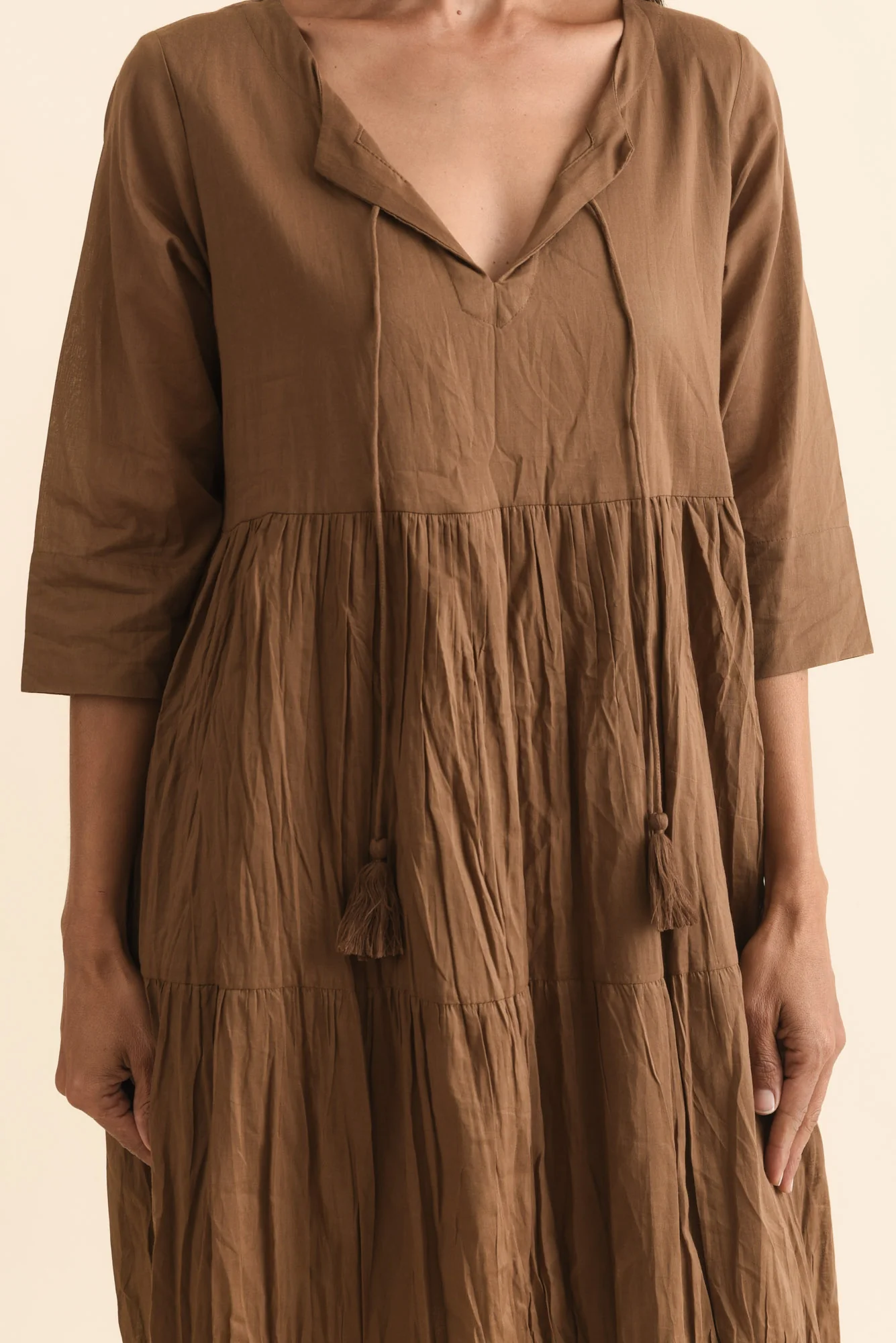Milana Mocha Crinkle Cotton Dress - Image 5