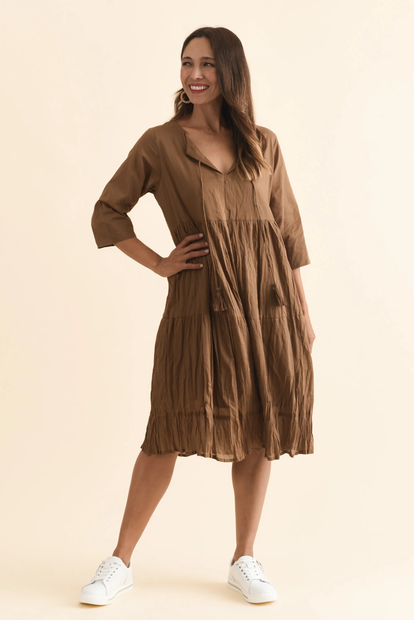 Milana Mocha Crinkle Cotton Dress - Image 6
