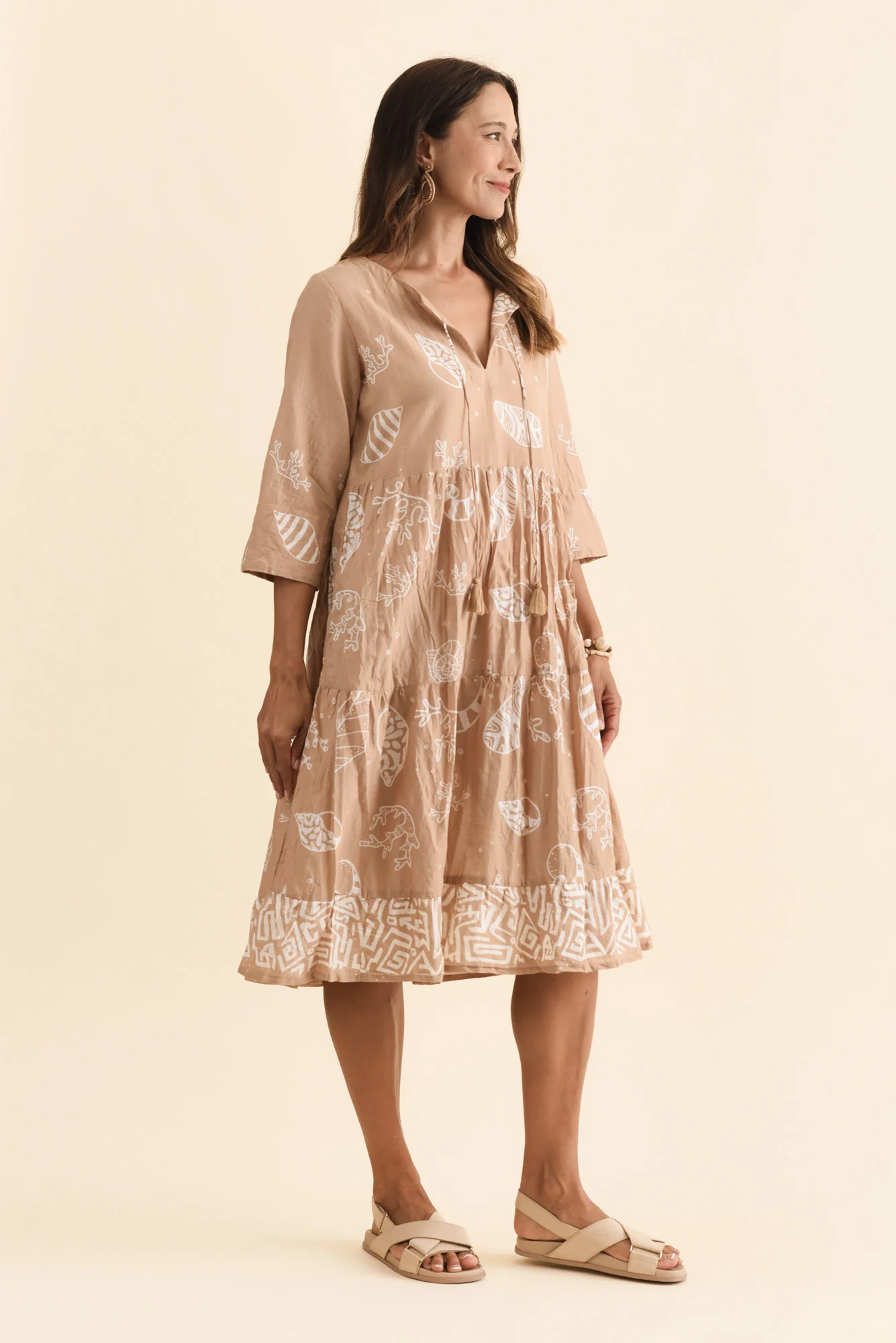 Milana Mocha Seashell Crinkle Cotton Dress - Image 4