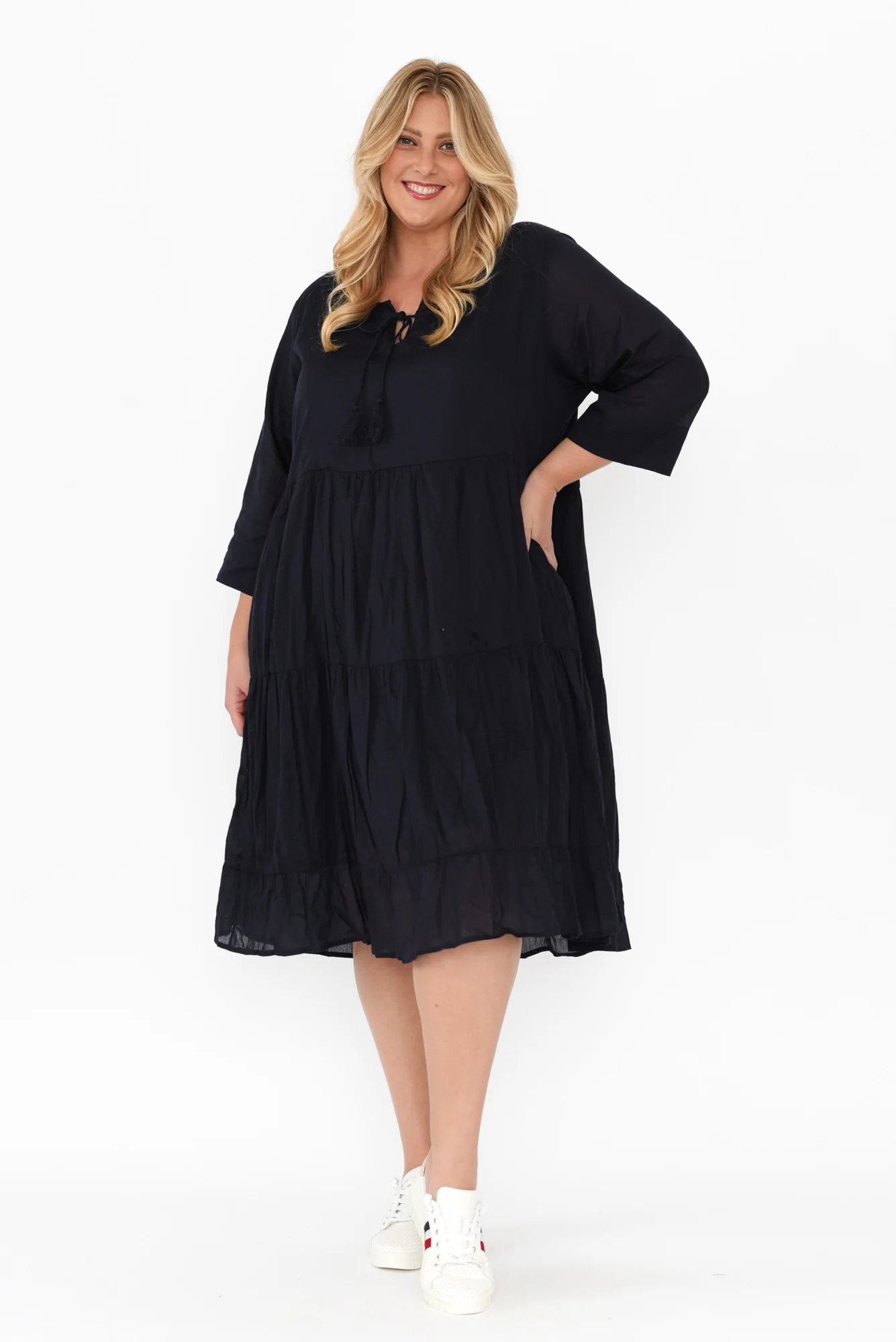 Milana Navy Crinkle Cotton Dress - Image 11