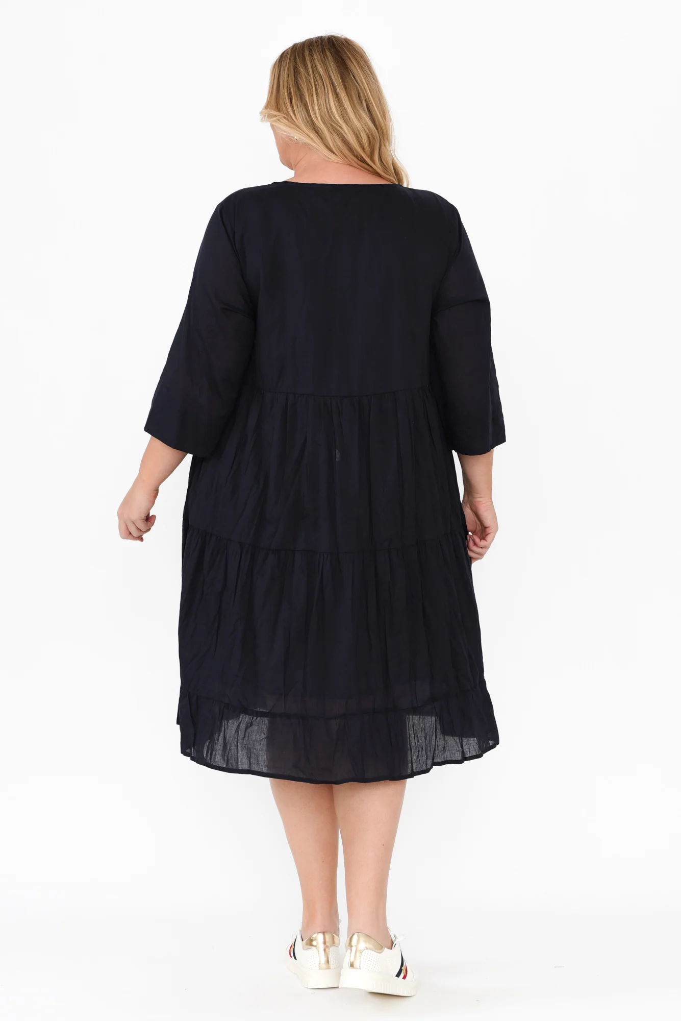 Milana Navy Crinkle Cotton Dress - Image 13