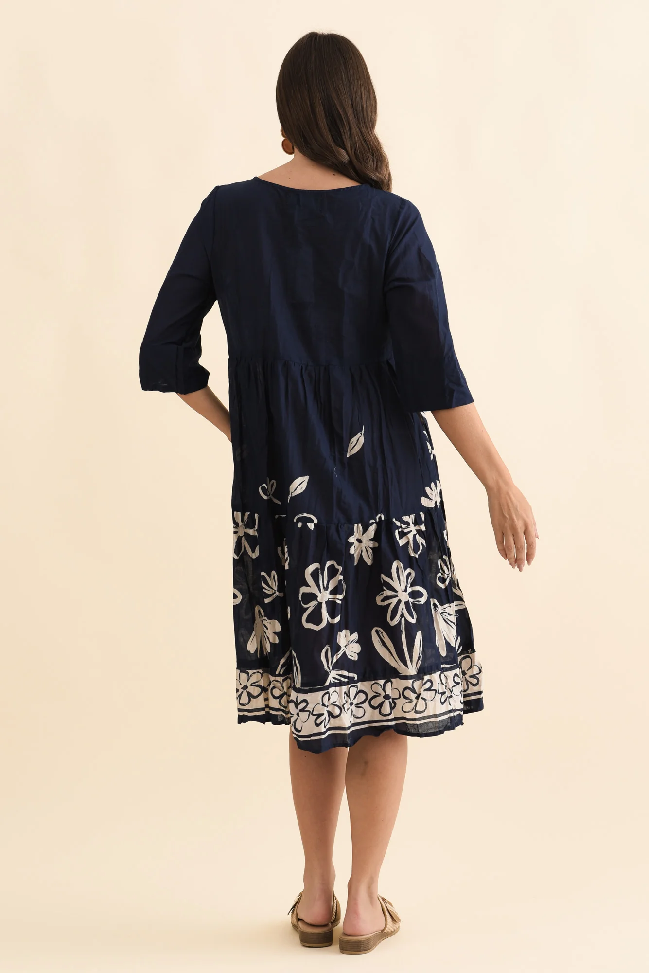 Milana Navy Flower Crinkle Cotton Dress - Image 4