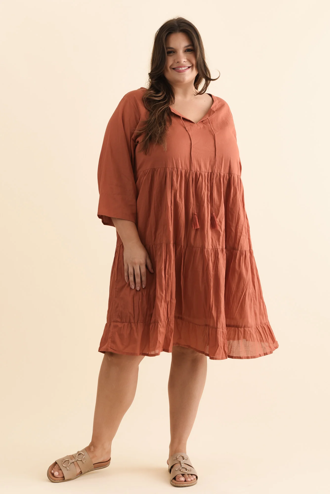 Milana Rust Crinkle Cotton Dress - Image 8